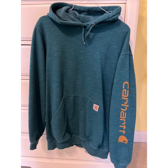 Carhartt men’s hoodie loose fit teal size medium midweight EUC Work Shirt Casual - Picture 2 of 7
